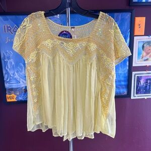 Yellow Embroidered Women's Top
